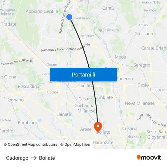 Cadorago to Bollate map