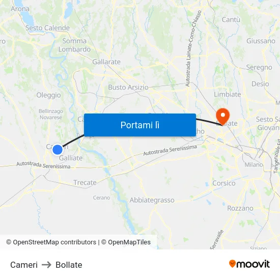 Cameri to Bollate map
