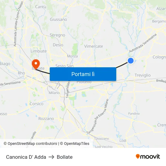 Canonica D' Adda to Bollate map