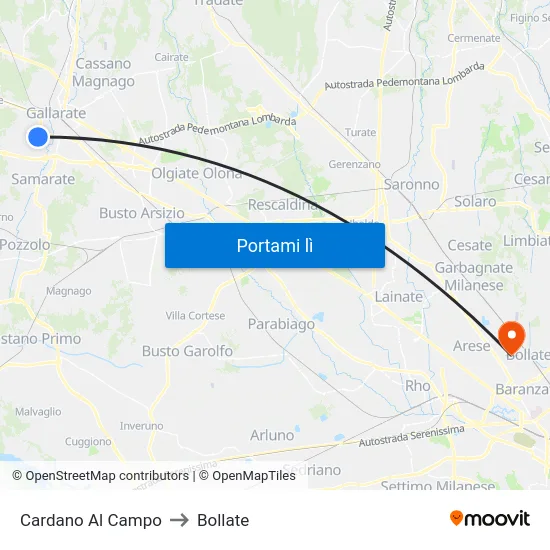 Cardano Al Campo to Bollate map