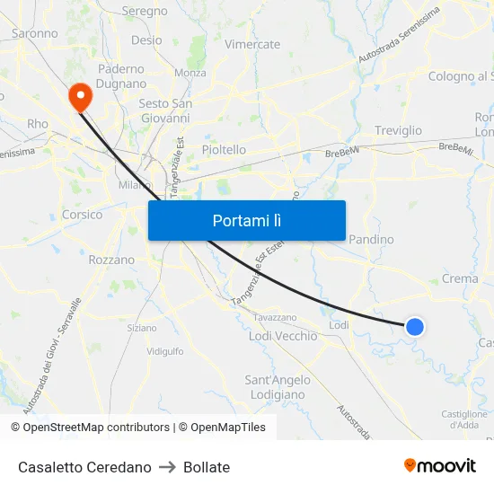 Casaletto Ceredano to Bollate map