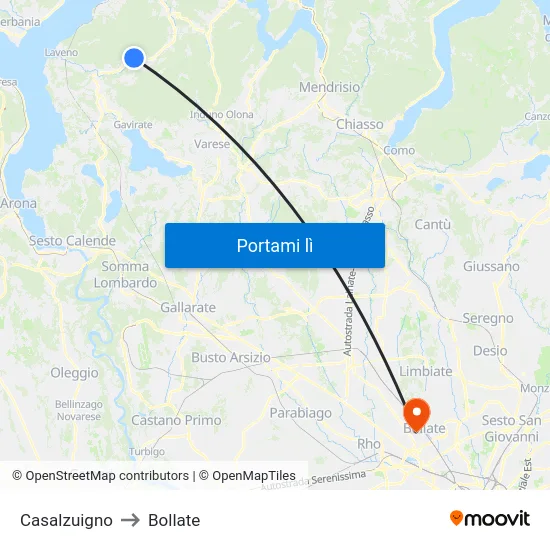 Casalzuigno to Bollate map