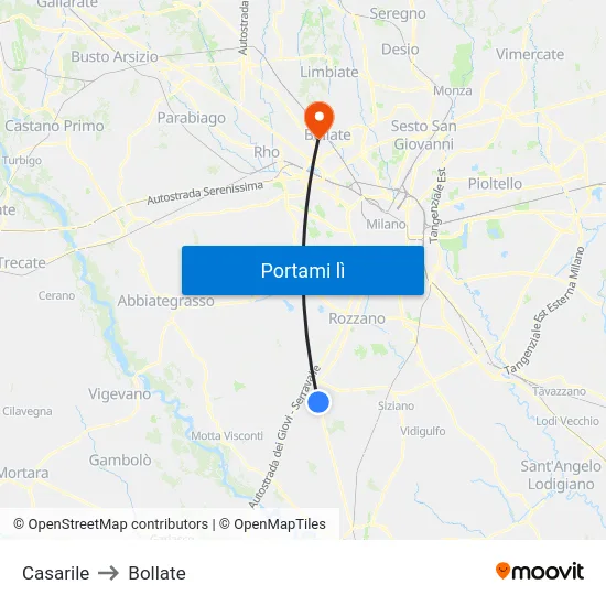 Casarile to Bollate map