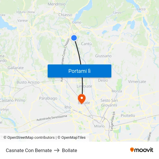 Casnate Con Bernate to Bollate map