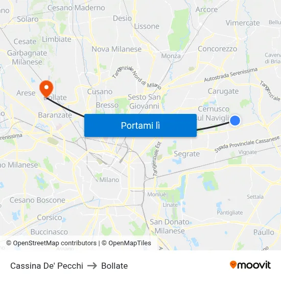 Cassina De' Pecchi to Bollate map