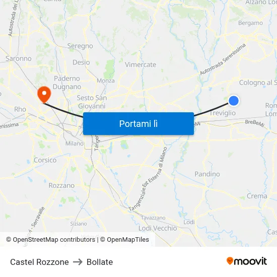 Castel Rozzone to Bollate map