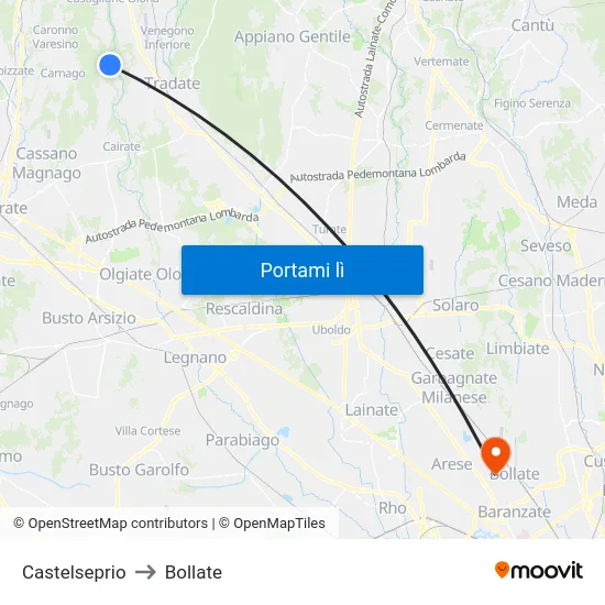 Castelseprio to Bollate map