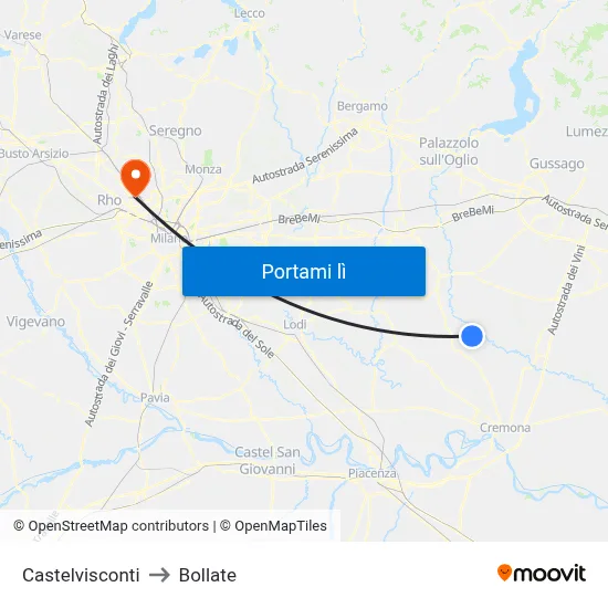 Castelvisconti to Bollate map