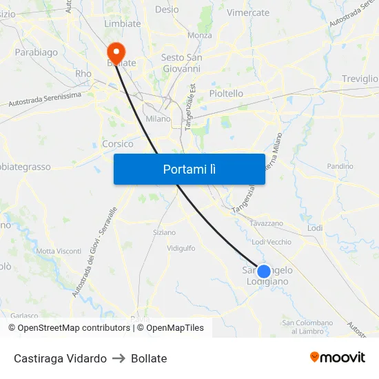 Castiraga Vidardo to Bollate map