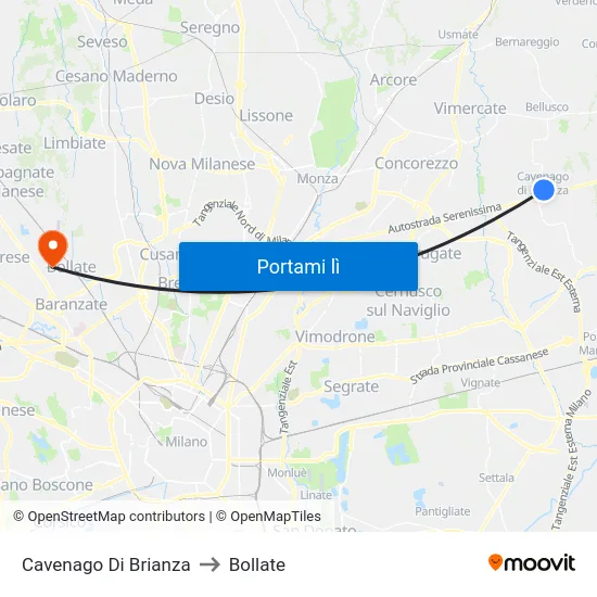 Cavenago Di Brianza to Bollate map