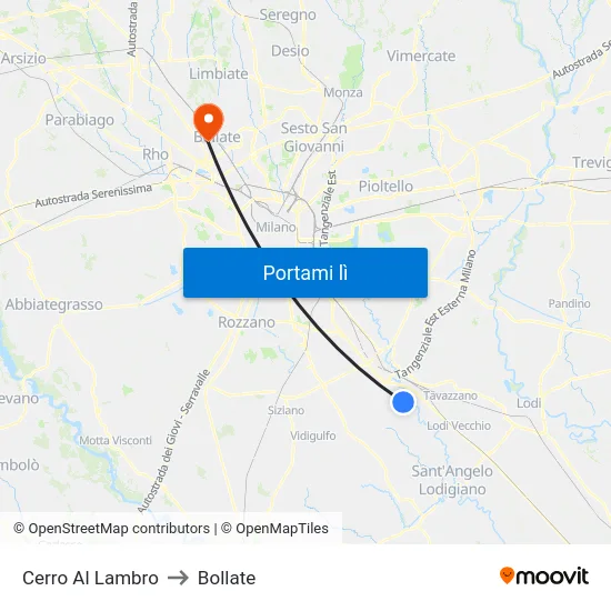 Cerro Al Lambro to Bollate map