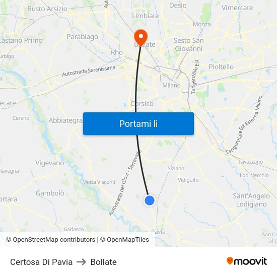 Certosa Di Pavia to Bollate map