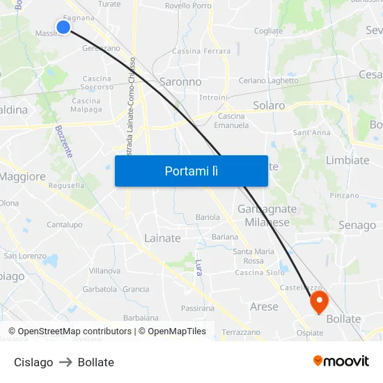 Cislago to Bollate map