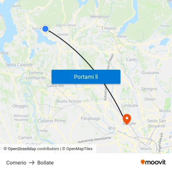 Comerio to Bollate map