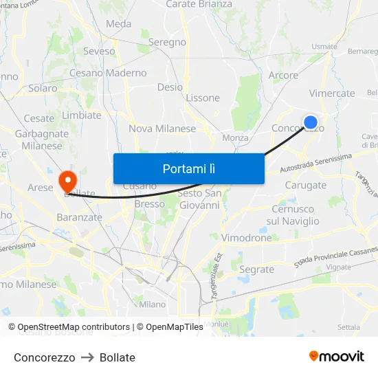 Concorezzo to Bollate map