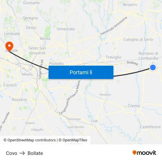 Covo to Bollate map