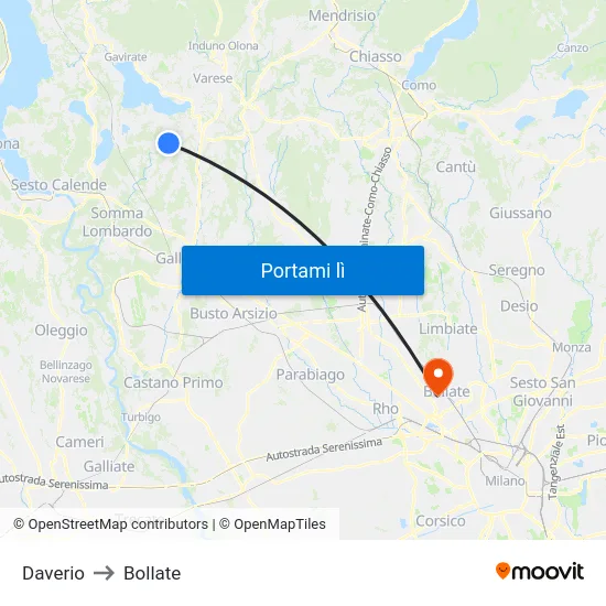 Daverio to Bollate map