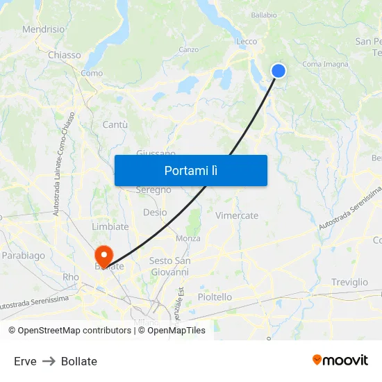 Erve to Bollate map