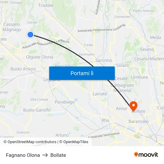 Fagnano Olona to Bollate map