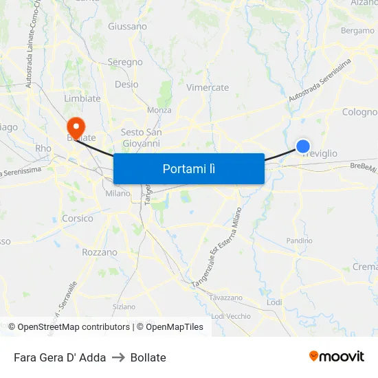Fara Gera D' Adda to Bollate map