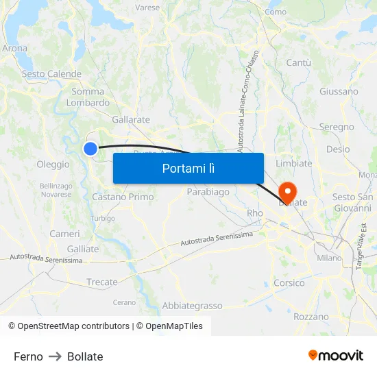 Ferno to Bollate map