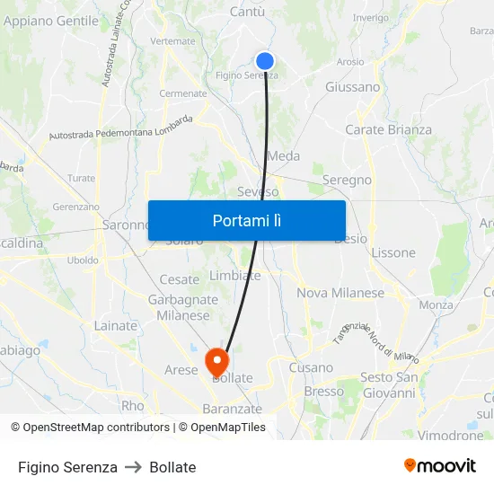 Figino Serenza to Bollate map
