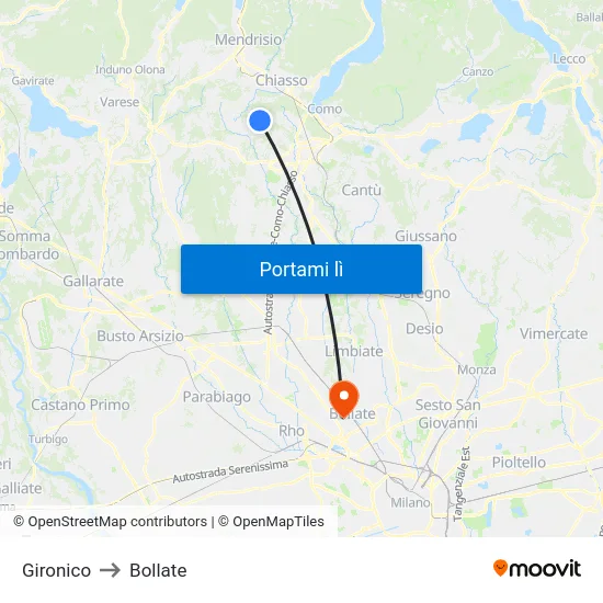 Gironico to Bollate map