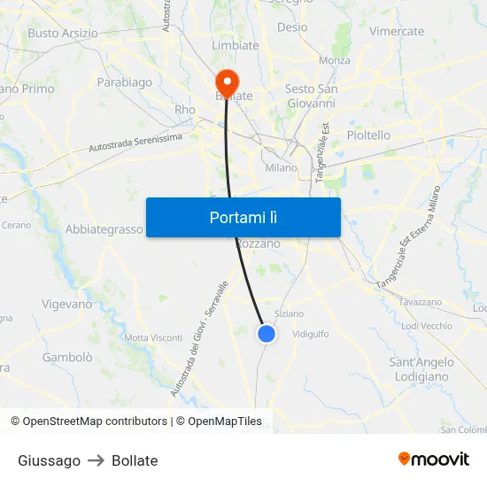 Giussago to Bollate map