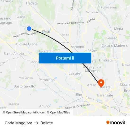 Gorla Maggiore to Bollate map