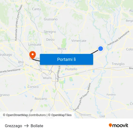 Grezzago to Bollate map