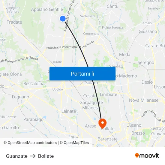Guanzate to Bollate map