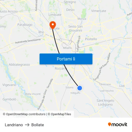 Landriano to Bollate map