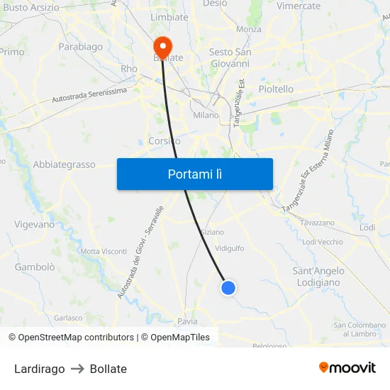 Lardirago to Bollate map