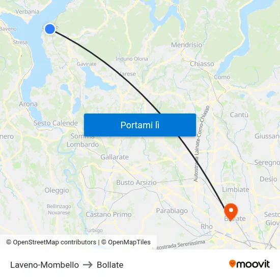 Laveno-Mombello to Bollate map
