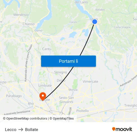 Lecco to Bollate map