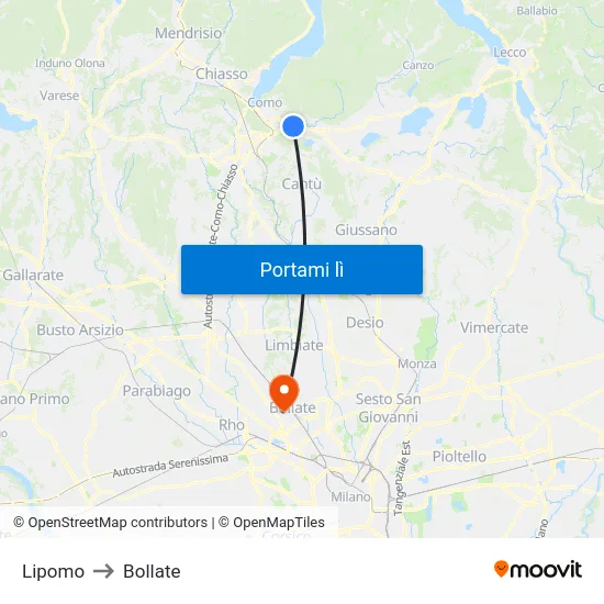 Lipomo to Bollate map