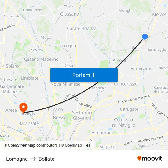 Lomagna to Bollate map