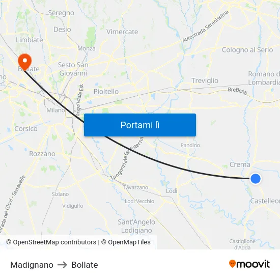 Madignano to Bollate map