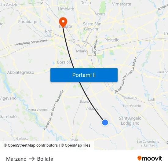 Marzano to Bollate map