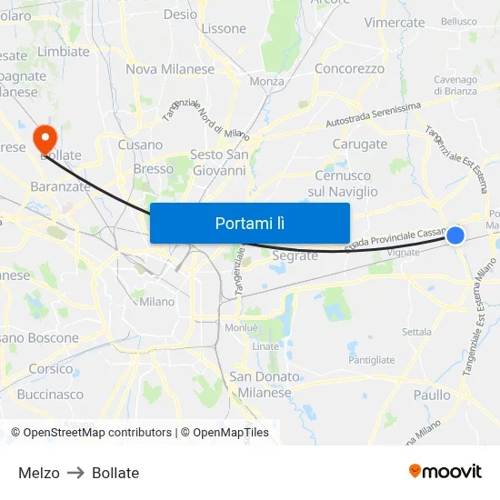 Melzo to Bollate map