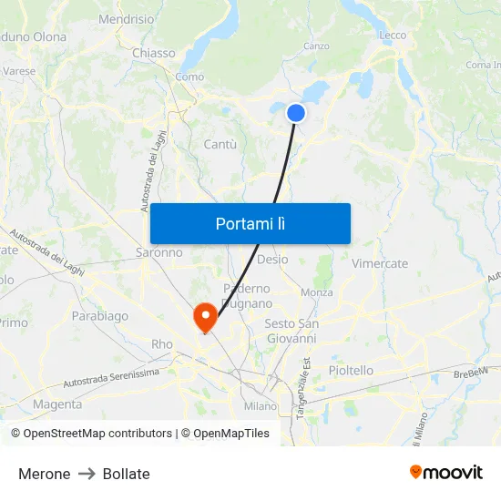 Merone to Bollate map