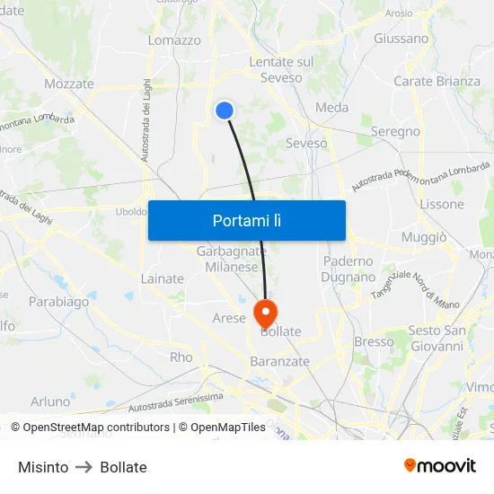 Misinto to Bollate map