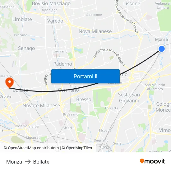 Monza to Bollate map