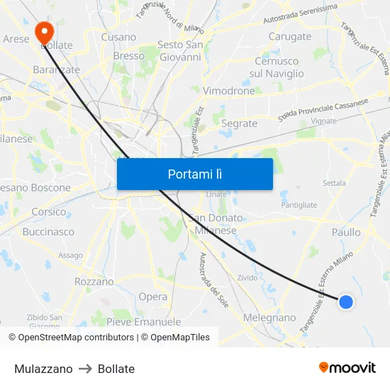 Mulazzano to Bollate map