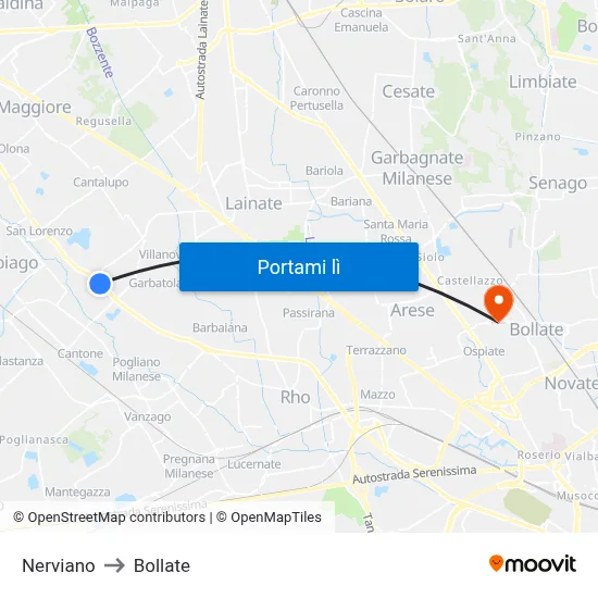 Nerviano to Bollate map