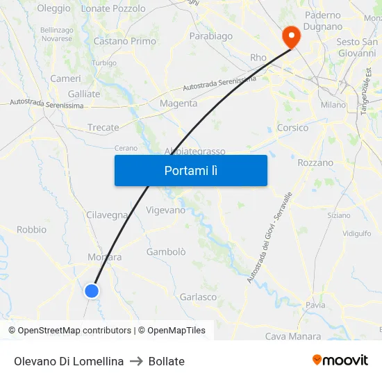 Olevano Di Lomellina to Bollate map