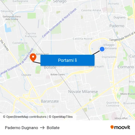 Paderno Dugnano to Bollate map
