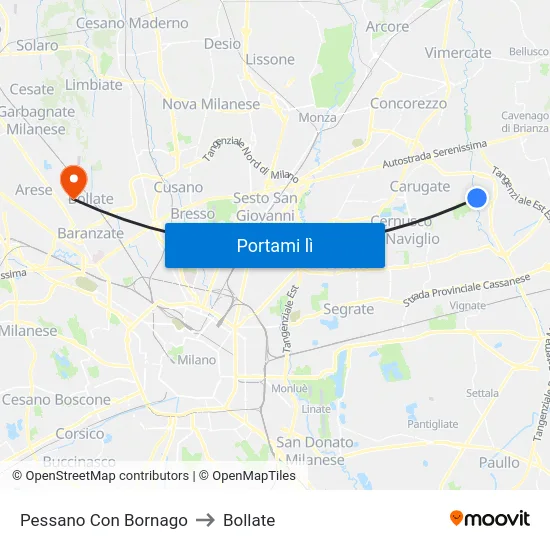 Pessano Con Bornago to Bollate map