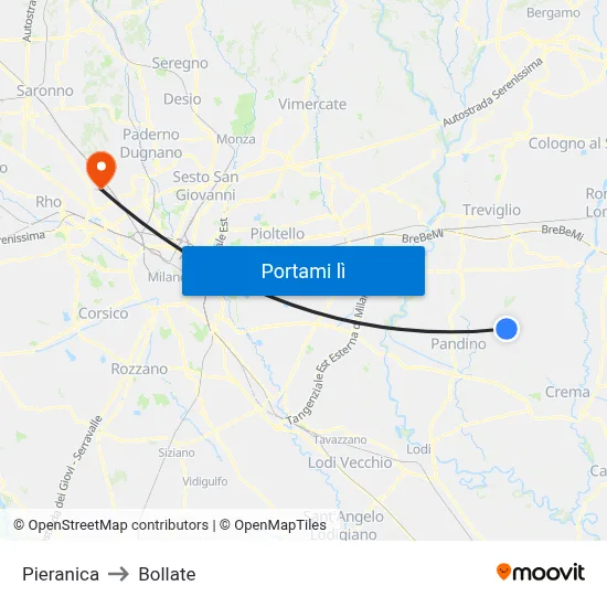 Pieranica to Bollate map