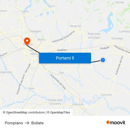 Pompiano to Bollate map